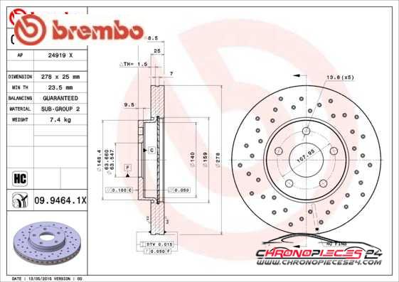 Achat de BREMBO 09.9464.1X Disque de frein pas chères