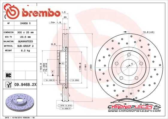 Achat de BREMBO 09.9468.2X Disque de frein pas chères