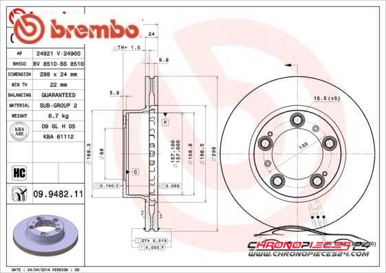 Achat de BREMBO 09.9482.11 Disque de frein pas chères