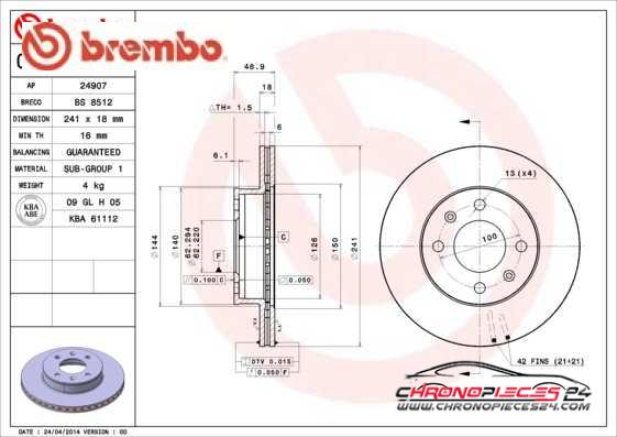 Achat de BREMBO 09.9503.10 Disque de frein pas chères