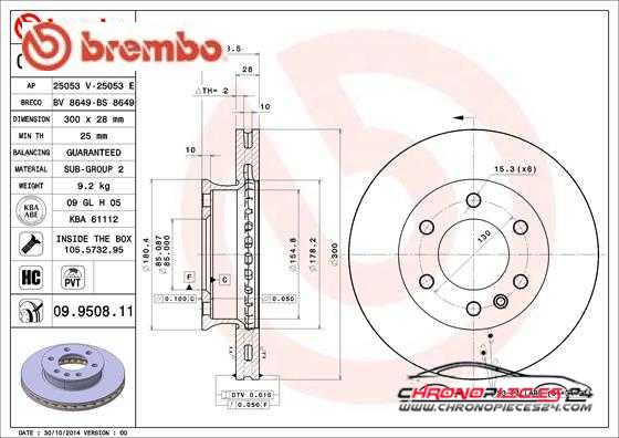 Achat de BREMBO 09.9508.11 Disque de frein pas chères