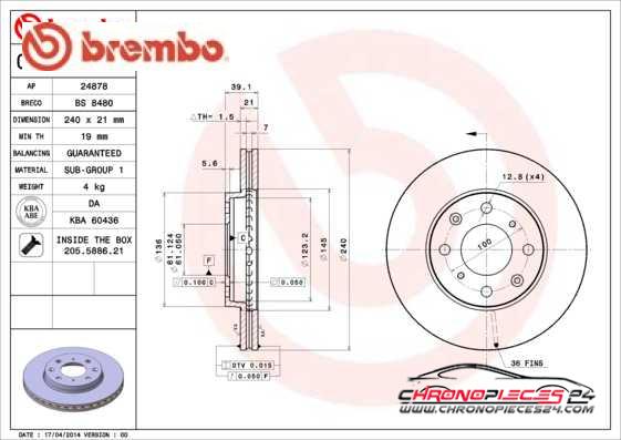 Achat de BREMBO 09.9554.10 Disque de frein pas chères