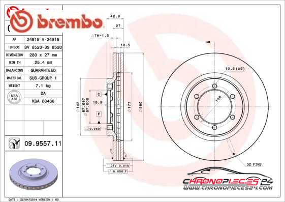 Achat de BREMBO 09.9557.11 Disque de frein pas chères