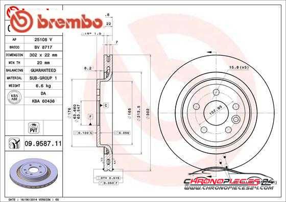 Achat de BREMBO 09.9587.11 Disque de frein pas chères