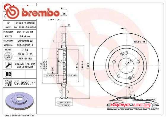 Achat de BREMBO 09.9598.11 Disque de frein pas chères