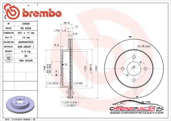 Achat de BREMBO 09.9599.10 Disque de frein pas chères