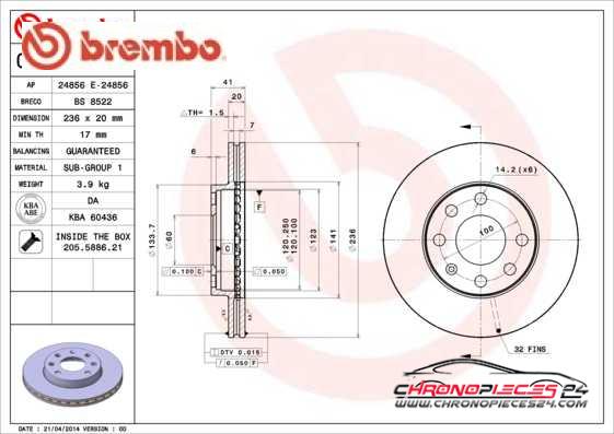 Achat de BREMBO 09.9607.14 Disque de frein pas chères