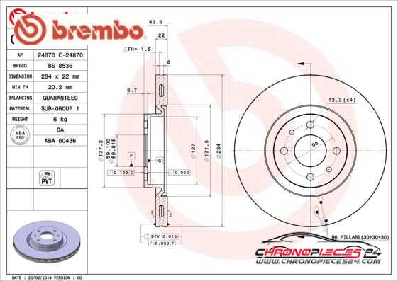 Achat de BREMBO 09.9624.14 Disque de frein pas chères