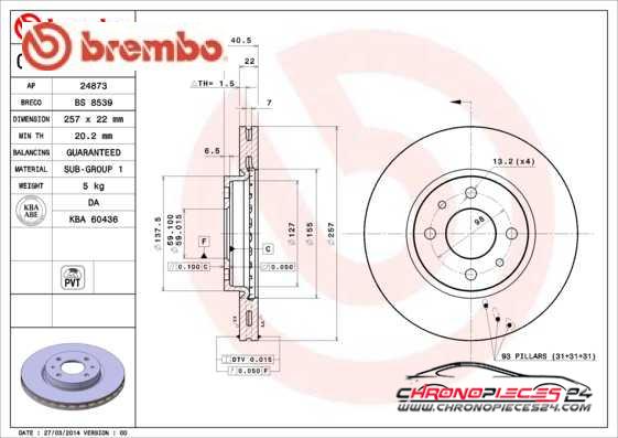 Achat de BREMBO 09.9630.10 Disque de frein pas chères