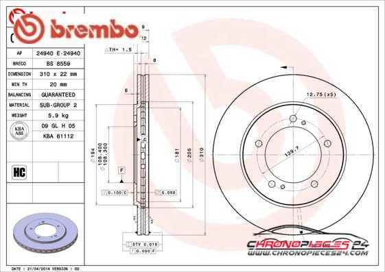 Achat de BREMBO 09.9727.14 Disque de frein pas chères