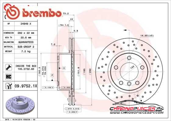 Achat de BREMBO 09.9752.1X Disque de frein pas chères