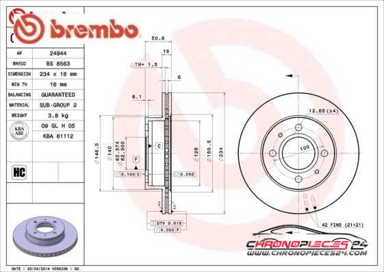 Achat de BREMBO 09.9753.10 Disque de frein pas chères