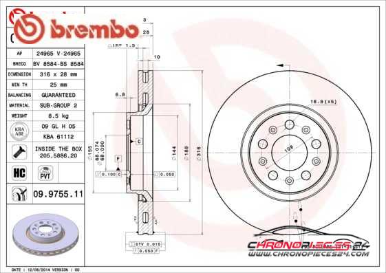 Achat de BREMBO 09.9755.11 Disque de frein pas chères