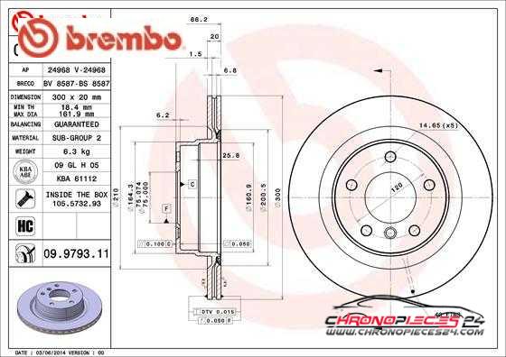 Achat de BREMBO 09.9793.11 Disque de frein pas chères