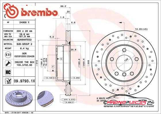 Achat de BREMBO 09.9793.1X Disque de frein pas chères