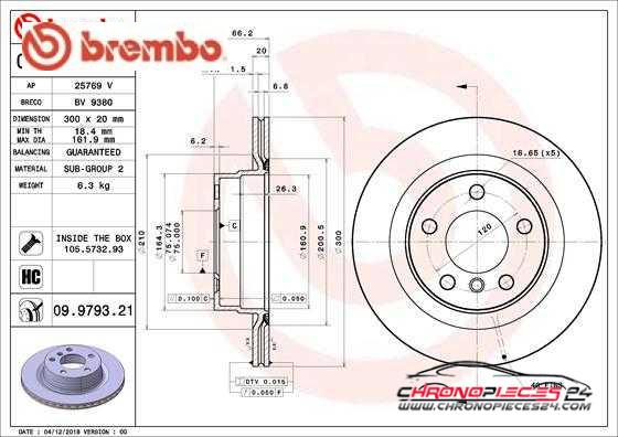 Achat de BREMBO 09.9793.21 Disque de frein pas chères