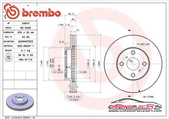 Achat de BREMBO 09.9798.10 Disque de frein pas chères