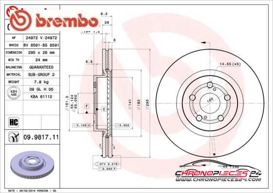 Achat de BREMBO 09.9817.11 Disque de frein pas chères