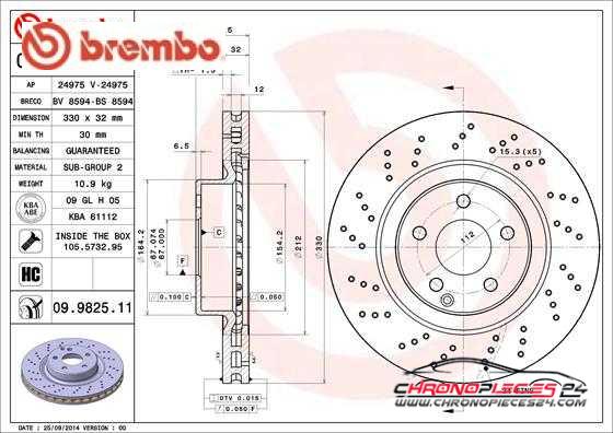 Achat de BREMBO 09.9825.11 Disque de frein pas chères