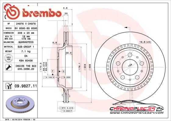 Achat de BREMBO 09.9827.11 Disque de frein pas chères