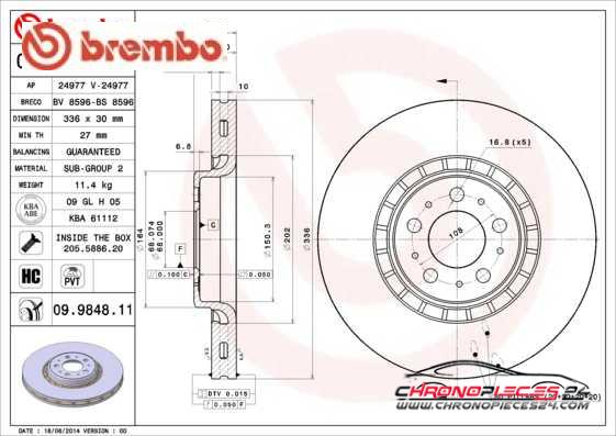 Achat de BREMBO 09.9848.11 Disque de frein pas chères