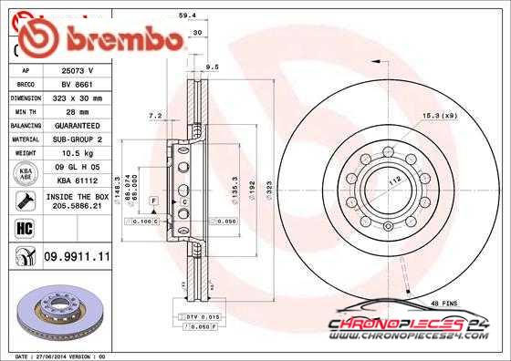 Achat de BREMBO 09.9911.11 Disque de frein pas chères