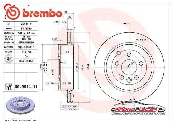 Achat de BREMBO 09.9914.11 Disque de frein pas chères