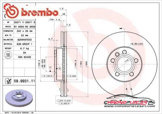 Achat de BREMBO 09.9931.11 Disque de frein pas chères