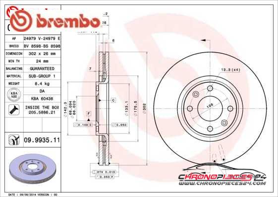 Achat de BREMBO 09.9935.11 Disque de frein pas chères