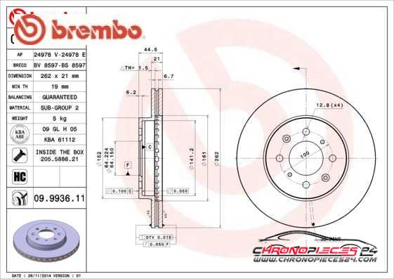 Achat de BREMBO 09.9936.11 Disque de frein pas chères