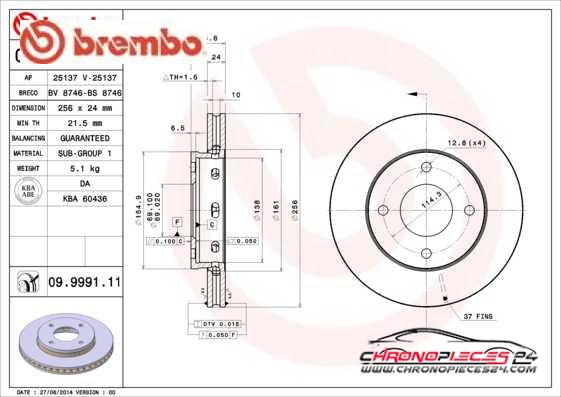 Achat de BREMBO 09.9991.11 Disque de frein pas chères