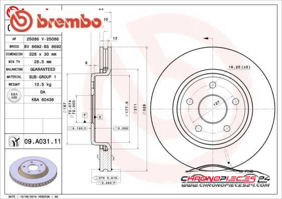 Achat de BREMBO 09.A031.11 Disque de frein pas chères