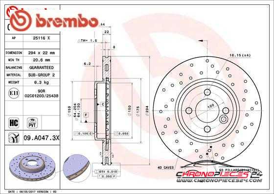 Achat de BREMBO 09.A047.3X Disque de frein pas chères