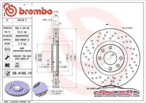 Achat de BREMBO 09.A185.1X Disque de frein pas chères