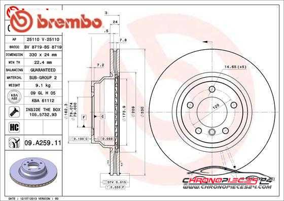 Achat de BREMBO 09.A259.11 Disque de frein pas chères