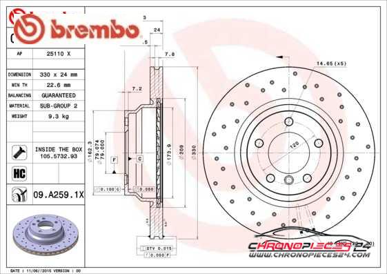 Achat de BREMBO 09.A259.1X Disque de frein pas chères