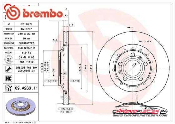 Achat de BREMBO 09.A269.11 Disque de frein pas chères