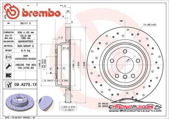 Achat de BREMBO 09.A270.1X Disque de frein pas chères