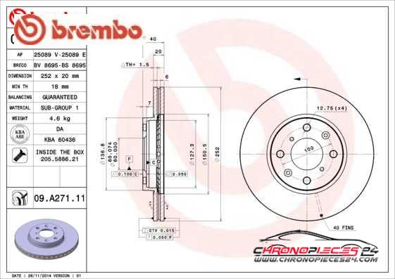 Achat de BREMBO 09.A271.11 Disque de frein pas chères