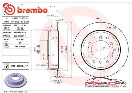 Achat de BREMBO 09.A334.11 Disque de frein pas chères