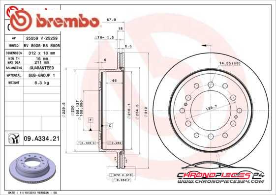 Achat de BREMBO 09.A334.21 Disque de frein pas chères