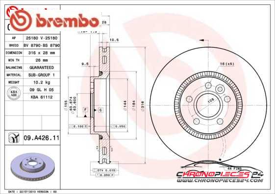 Achat de BREMBO 09.A426.11 Disque de frein pas chères