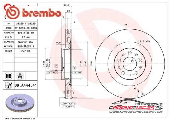 Achat de BREMBO 09.A444.41 Disque de frein pas chères