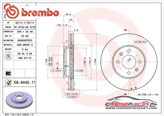 Achat de BREMBO 09.A445.11 Disque de frein pas chères