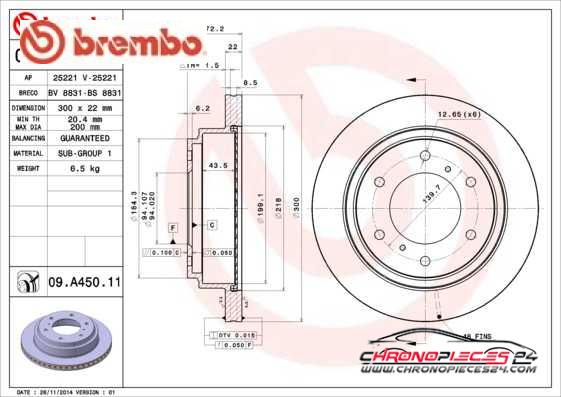 Achat de BREMBO 09.A450.11 Disque de frein pas chères