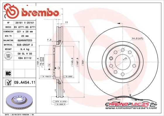 Achat de BREMBO 09.A454.11 Disque de frein pas chères