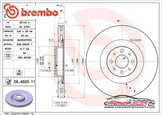 Achat de BREMBO 09.A500.11 Disque de frein pas chères