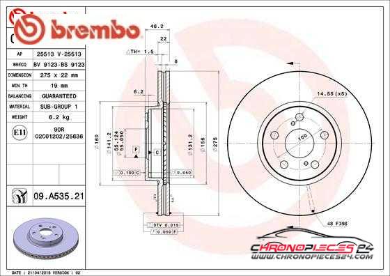 Achat de BREMBO 09.A535.21 Disque de frein pas chères