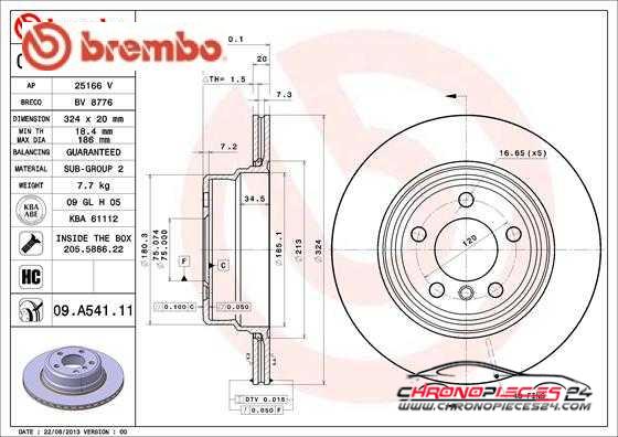 Achat de BREMBO 09.A541.11 Disque de frein pas chères