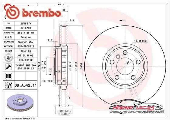 Achat de BREMBO 09.A542.11 Disque de frein pas chères